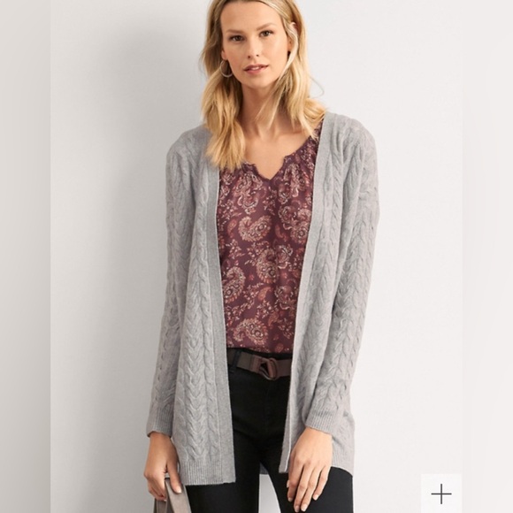 Garnet Hill Cashmere Cable Knit Open Cardigan - Picture 15 of 16